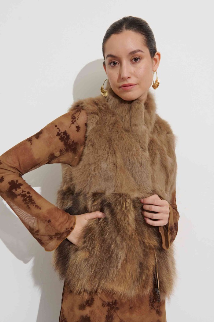 CHALECO PELO CONEJO CON PELO MARMOTA PC-LLL5811-03-L