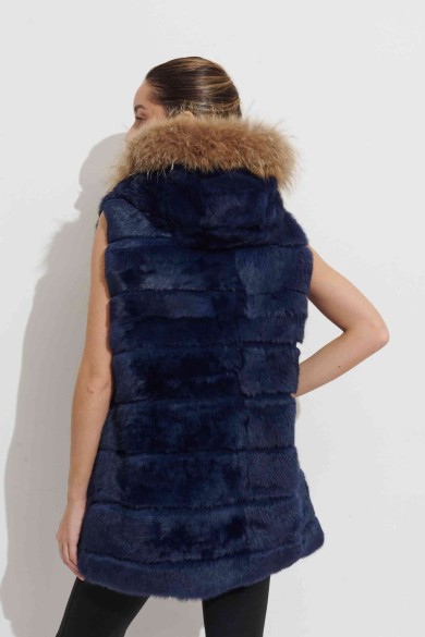 CHALECO LARGO CON CAPUCHA DE PELO DE CONEJO Y PELO DE MARMOTA PC-LLL5435-11