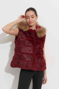 CHALECO CORTO CON CAPUCHA DE PELO DE CONEJO Y PELO DE MARMOTA PC-LLL5434-04