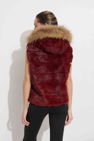 CHALECO CORTO CON CAPUCHA DE PELO DE CONEJO Y PELO DE MARMOTA PC-LLL5434-04