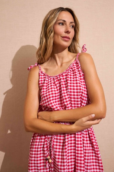 VESTIDO DE CUEDROS VICHY ROJO FBZMA1382