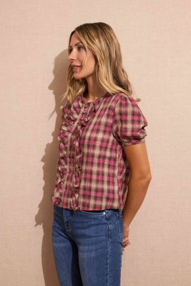 BLUSA DE CUADROS CON VOLANTES FBZMA1550