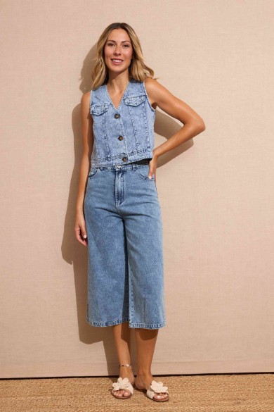 PANTALÓN VAQUERO CULOTTE AZUL CLÁSICO FBZMR22264