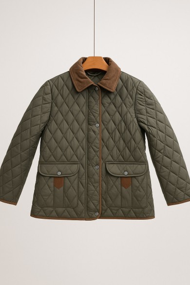 CAZADORA ACOLCHADA VERDE CON DETALLES EN PANA MARRÓN TY-Z56561 2COLORES