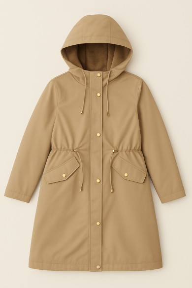PARKA CAMEL CON CAPUCHA Y CINTURA AJUSTABLE TY-Z56028 2COLORES