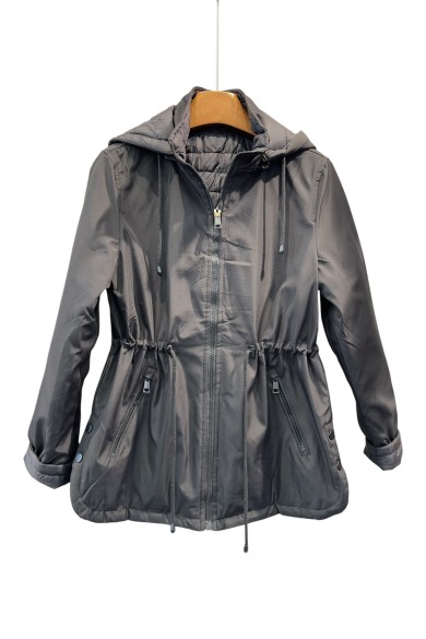 CHAQUETA REVERSIBLE NEGRO CON CAPUCHA Y CINTURA AJUSTABLE TY-Z56006 4COLORES