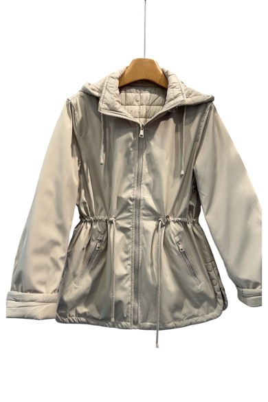 CHAQUETA REVERSIBLE BEIGE CON CAPUCHA Y CINTURA AJUSTABLE TY-Z56006 4COLORES