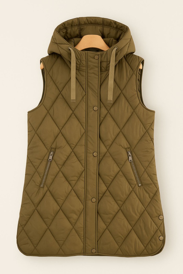 CHALECO ACOLCHADO LARGO CON CAPUCHA EN MARRON TY-Z56219 7COLORES