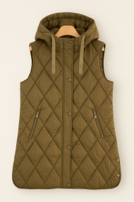 CHALECO ACOLCHADO LARGO CON CAPUCHA EN MARRON TY-Z56219 7COLORES