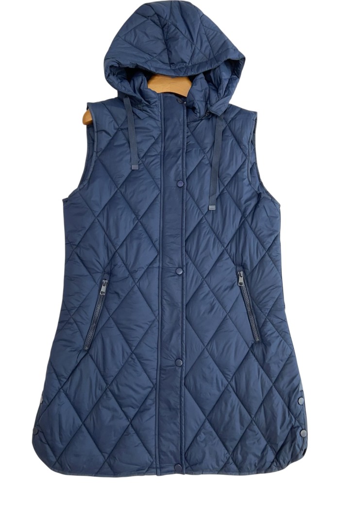 CHALECO ACOLCHADO LARGO CON CAPUCHA EN AZUL MARINO TY-Z56219 7COLORES