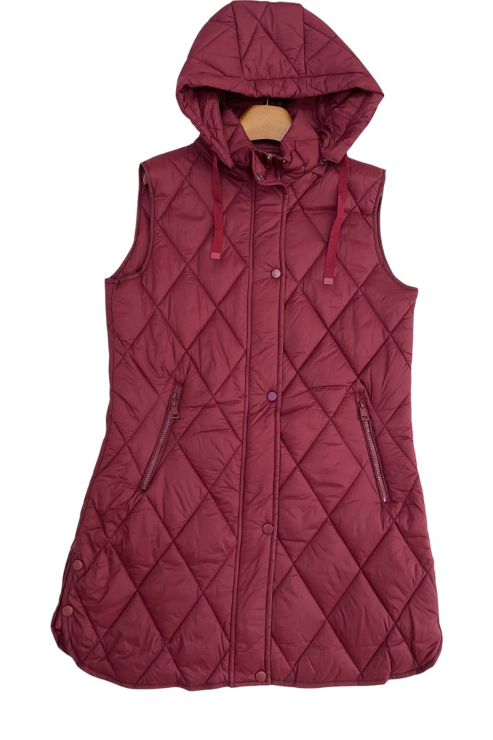 CHALECO ACOLCHADO LARGO CON CAPUCHA EN BURDEO TY-Z56219 7COLORES
