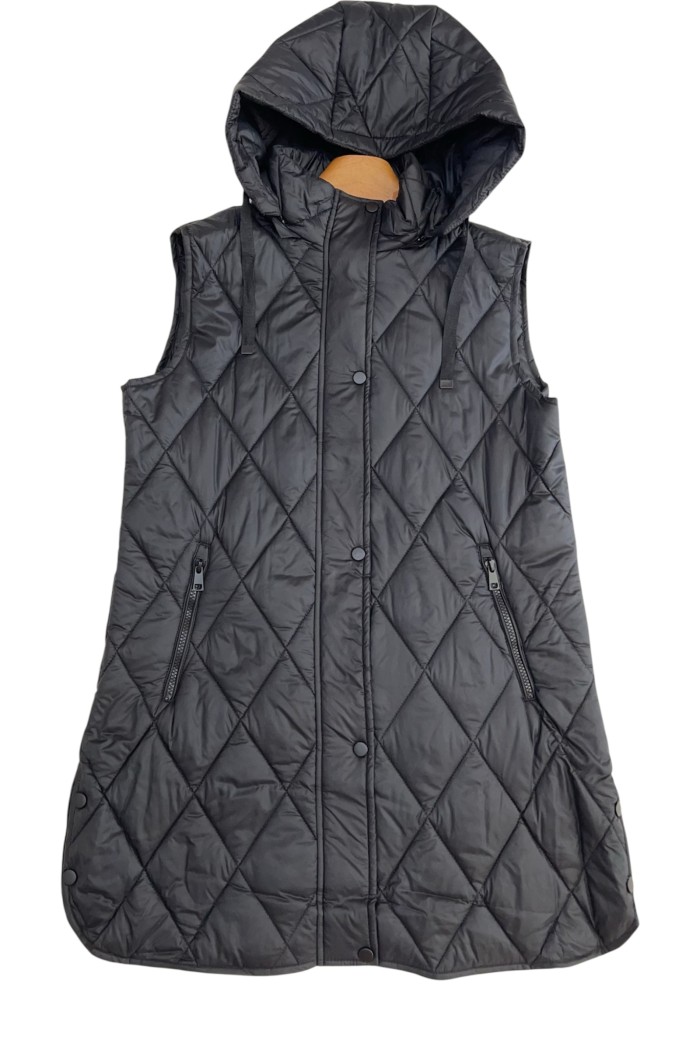 CHALECO ACOLCHADO LARGO CON CAPUCHA EN NEGRO TY-Z56219 7COLORES
