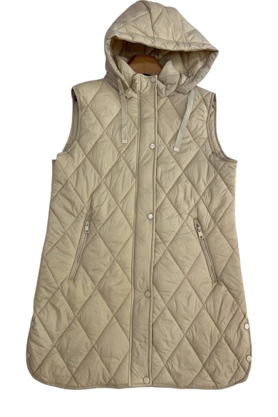 CHALECO ACOLCHADO LARGO CON CAPUCHA EN BEIGE TY-Z56219 7COLORES