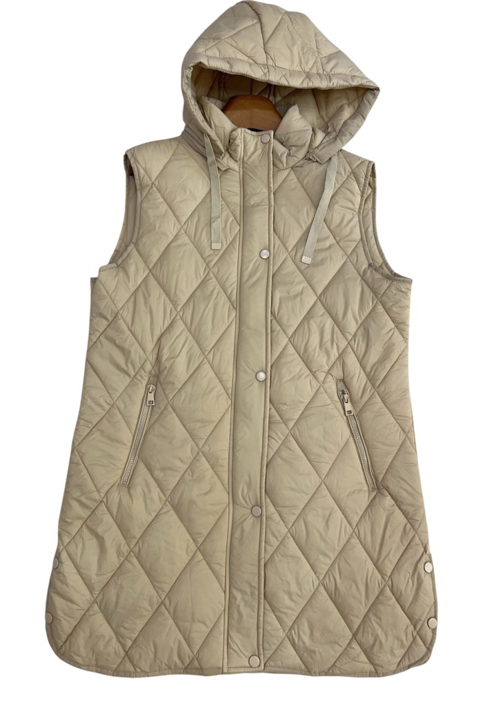 CHALECO ACOLCHADO LARGO CON CAPUCHA EN BEIGE TY-Z56219 7COLORES