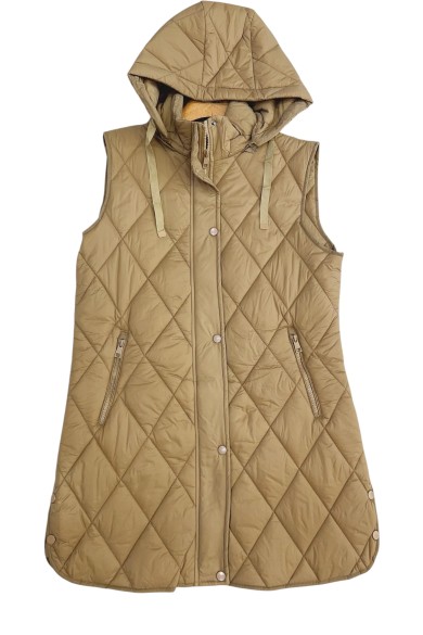 CHALECO ACOLCHADO LARGO CON CAPUCHA EN CAMEL TY-Z56219 7COLORES