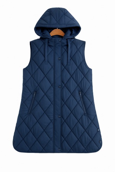 CHALECO ACOLCHADO LARGO CON CAPUCHA EN AZUL MARINO TY-Z56219 7COLORES