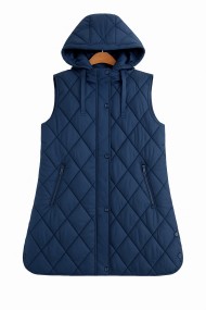CHALECO ACOLCHADO LARGO CON CAPUCHA EN AZUL MARINO TY-Z56219 7COLORES