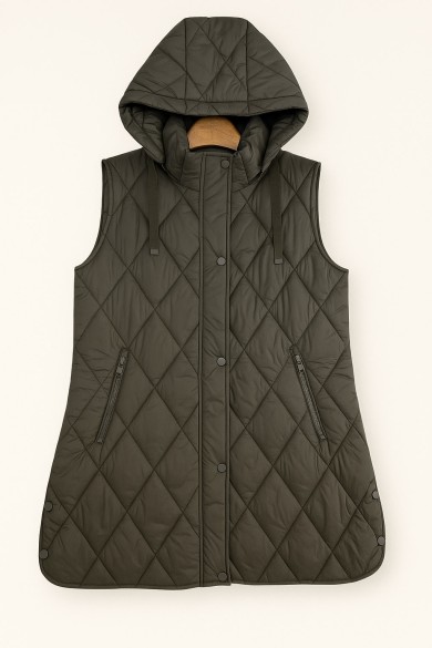 CHALECO ACOLCHADO LARGO CON CAPUCHA EN VERDE OLIVA TY-Z56219 7COLORES