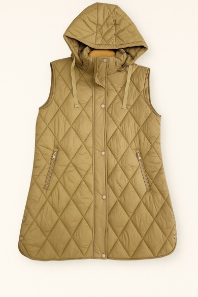 CHALECO ACOLCHADO LARGO CON CAPUCHA EN CAMEL TY-Z56219 7COLORES