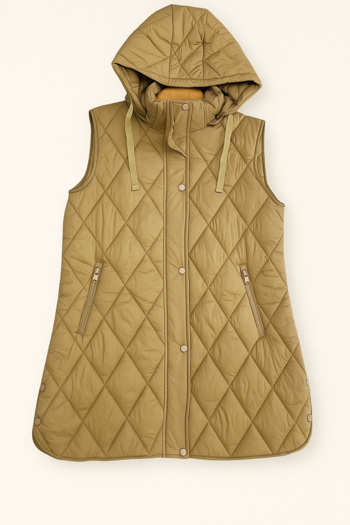 CHALECO ACOLCHADO LARGO CON CAPUCHA EN CAMEL TY-Z56219 7COLORES