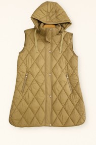 CHALECO ACOLCHADO LARGO CON CAPUCHA EN CAMEL TY-Z56219 7COLORES