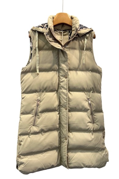 CHALECO ACOLCHADO SIN MANGAS CON CAPUCHA BEIGE TY-Z56009