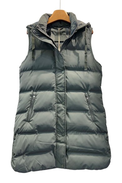 CHALECO ACOLCHADO SIN MANGAS CON CAPUCHA  VERDE GRISÁCEO TY-Z56009