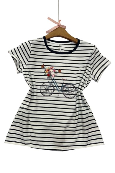 CAMISETA RAYADA CON ESTAMPADO DE BICICLETA Y FLORES TY-K1325