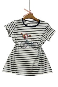CAMISETA RAYADA CON ESTAMPADO DE BICICLETA Y FLORES TY-K1325