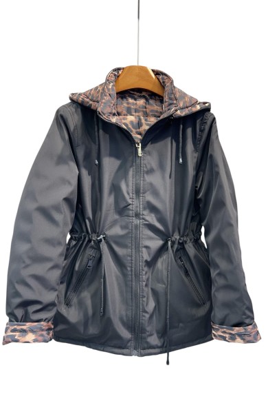 CHAQUETA REVERSIBLE CON CAPUCHA Y ESTAMPADO ANIMAL PRINT TY-Z56005