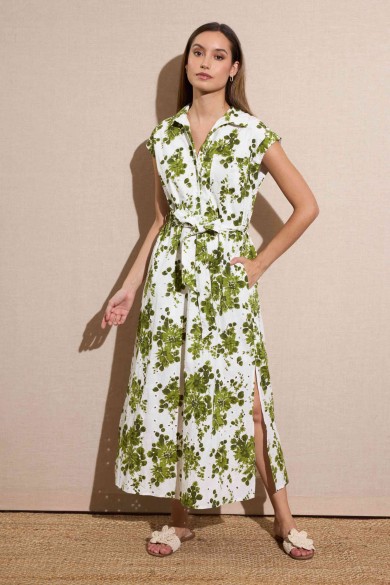 VESTIDO CAMISERO SIN MANGAS CON ESTAMPADO BOTÁNICO FBZMAR22259