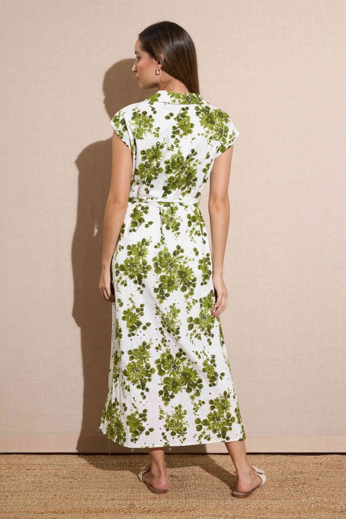 VESTIDO CAMISERO SIN MANGAS CON ESTAMPADO BOTÁNICO FBZMAR22259
