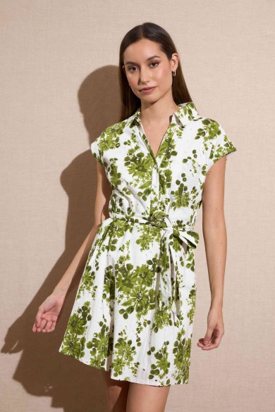 VESTIDO CAMISERO CORTO CON ESTAMPADO FLORAL Y CINTURÓN FBZMR22261