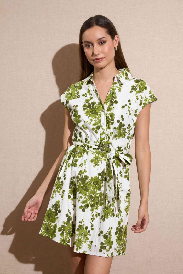 VESTIDO CAMISERO CORTO CON ESTAMPADO FLORAL Y CINTURÓN FBZMR22261