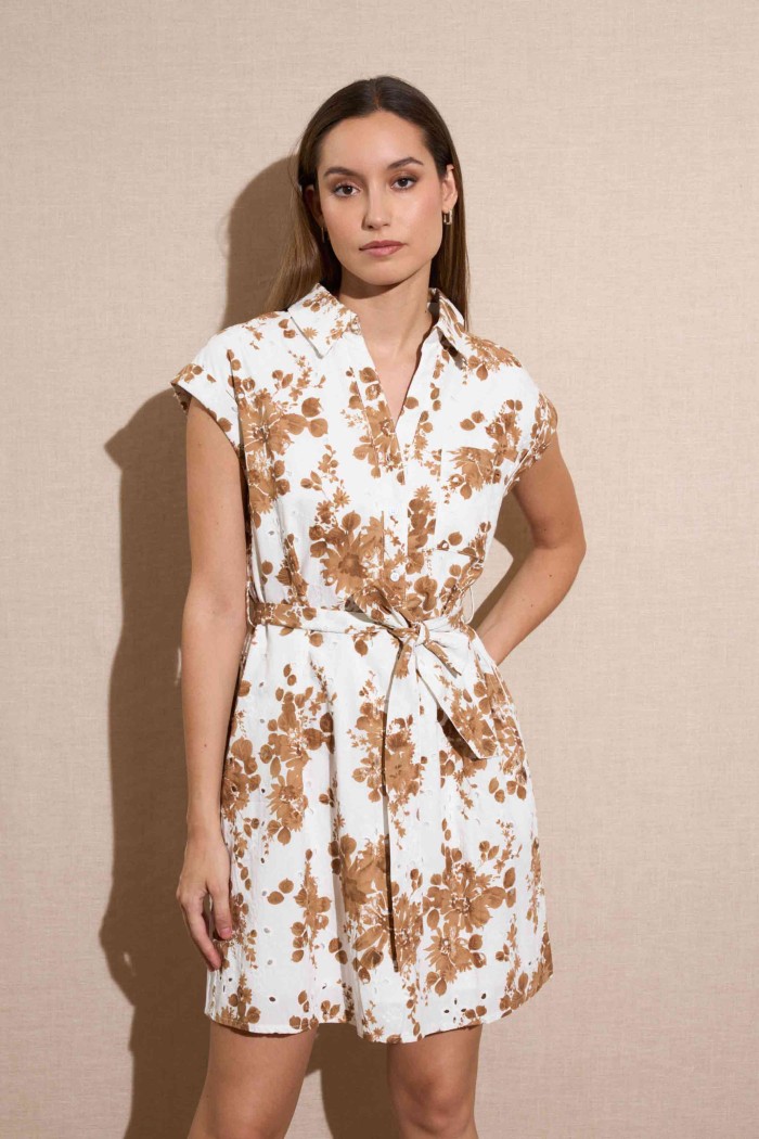 VESTIDO CAMISERO CORTO CON ESTAMPADO FLORAL EN TONOS TIERRA FBZMR22262
