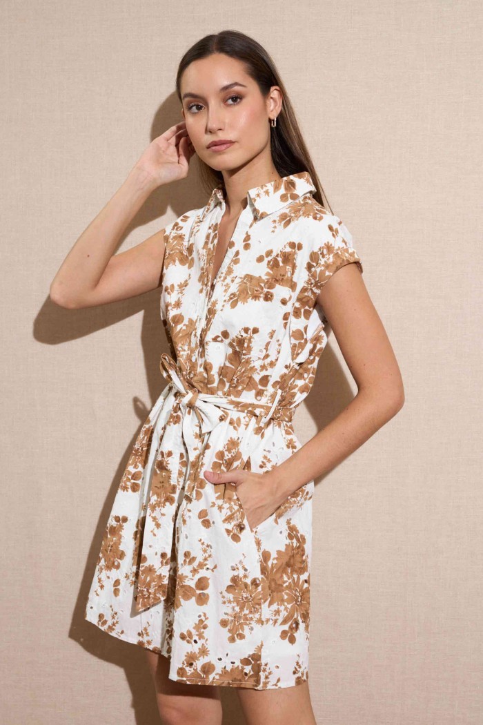 VESTIDO CAMISERO CORTO CON ESTAMPADO FLORAL EN TONOS TIERRA FBZMR22262
