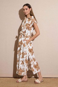 VESTIDO LARGO CAMISERO CON ESTAMPADO FLORAL EN TONOS TIERRA FBZMR22260