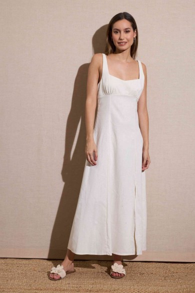 VESTIDO LARGO DE TIRANTES ANCHOS EN COLOR CRUDO FBZMR22118