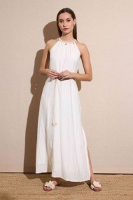 VESTIDO LARGO DE CUELLO HALTER CON DETALLES DECORATIVOS FBZMA1389