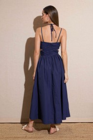 VESTIDO MIDI FRUNCIDO CON ABERTURAS LATERALES COLOR AZUL MARINOFBZMR22274