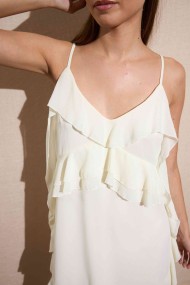 VESTIDO CORTO DE TIRANTES CON VOLANTES ASIMÉTRICOS COLOR MARFIL FBZMR22306