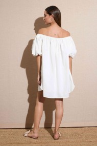 VESTIDO CORTO CON ESCOTE BARCO Y MANGAS ABULLONADAS COLOR BLANCO FBZMR22200