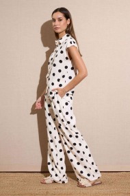 CONJUNTO DE CAMISA SIN MANGAS Y PANTALÓN ESTAMPADO DE LUNARES BLANCO/NEGRO FBZMR22373 22367