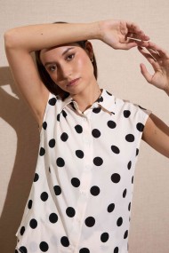 CONJUNTO DE CAMISA SIN MANGAS Y PANTALÓN ESTAMPADO DE LUNARES BLANCO/NEGRO FBZMR22373 22367