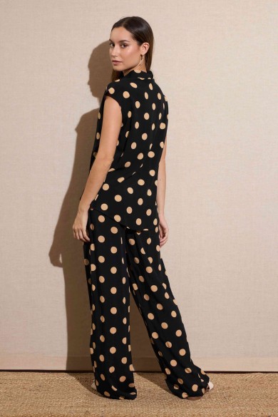 CONJUNTO DE CAMISA SIN MANGAS Y PANTALÓN DE LUNARES NEGR BEIGE FBZMR22374 22368