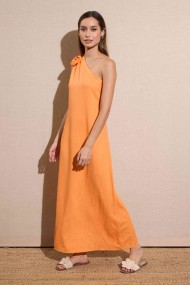 VESTIDO LARGO ASIMÉTRICO CON LAZO EN EL HOMBRO NARANJA VIBRANTE FBZMR22193