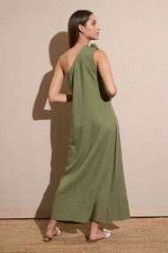 VESTIDO LARGO ASIMÉTRICO CON LAZO EN EL HOMBRO VERDE OLIVA FBZMR22194