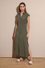 VESTIDO MIDI ESTILO SAFARI CON BOTONES VERDE MILITAR FBZMA1597