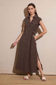 VESTIDO MIDI ESTILO SAFARI CON BOTONES COLOR CHOCOLATE FBZMA1598