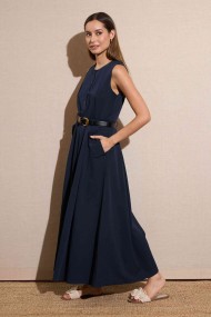 VESTIDO MIDI SIN MANGAS CON CINTURÓN COLOR AZUL MARINO FBZMA1316
